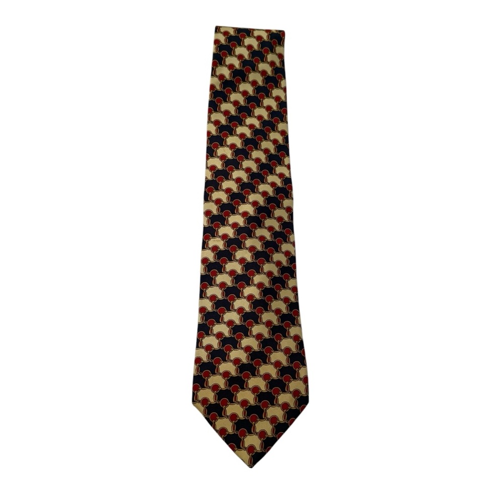 BURBERRY(S) MENS TIE HANDMADE SILK BLUE CREAM RED GOLD USA VINTAGE ACCESSORY